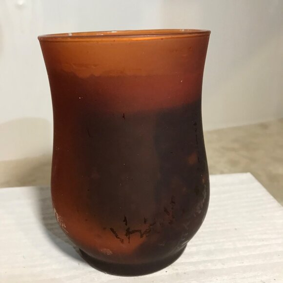 Vintage Frosted Amber Glass Candle Amber Unscented Wax - Picture 4 of 10